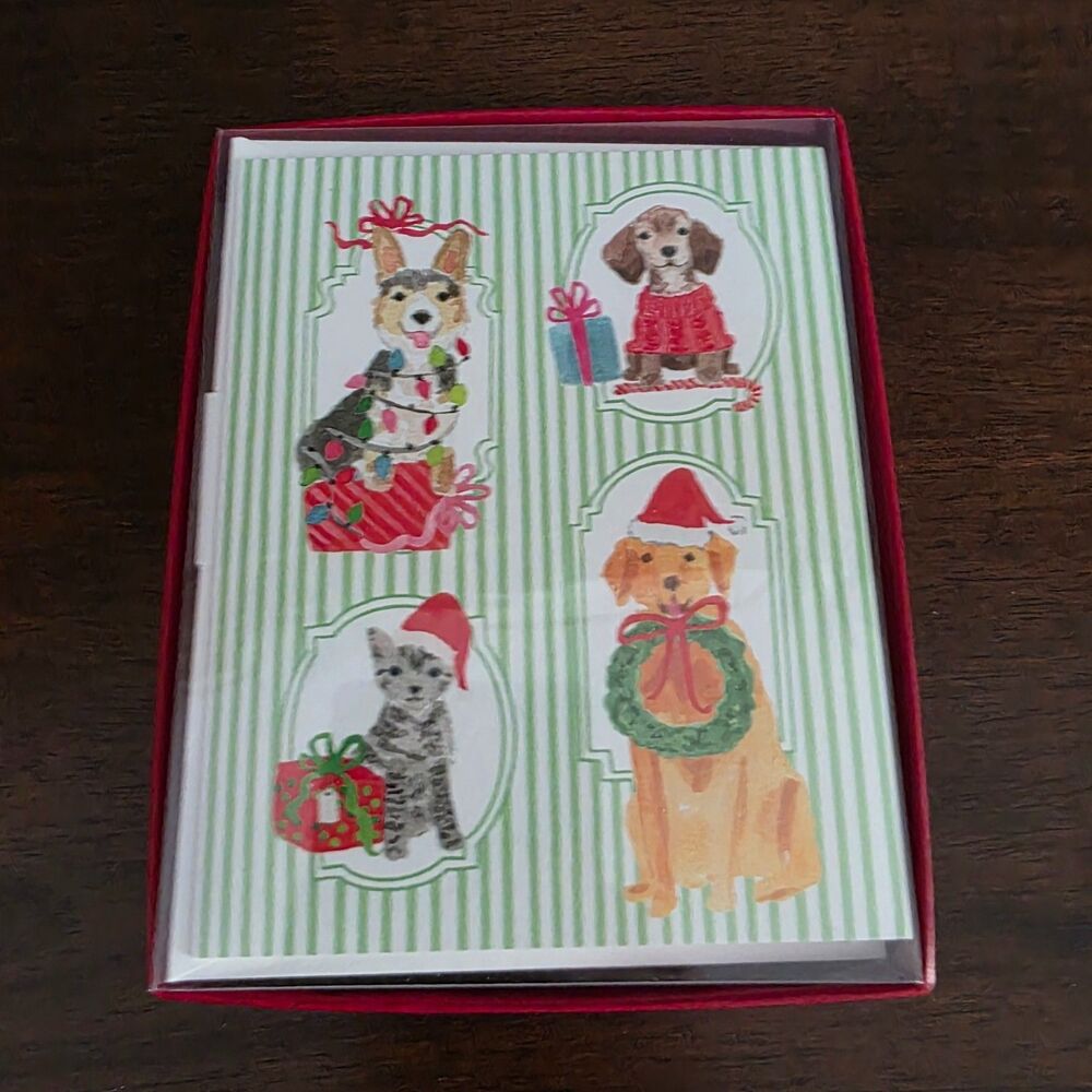 NIB Caspari Dogs Merry Christmas New Year Holiday Greeting cards 15 cards 16 Env